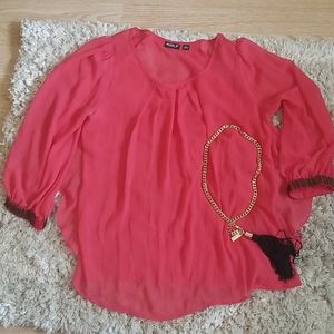 Coral sheer polyester blouse